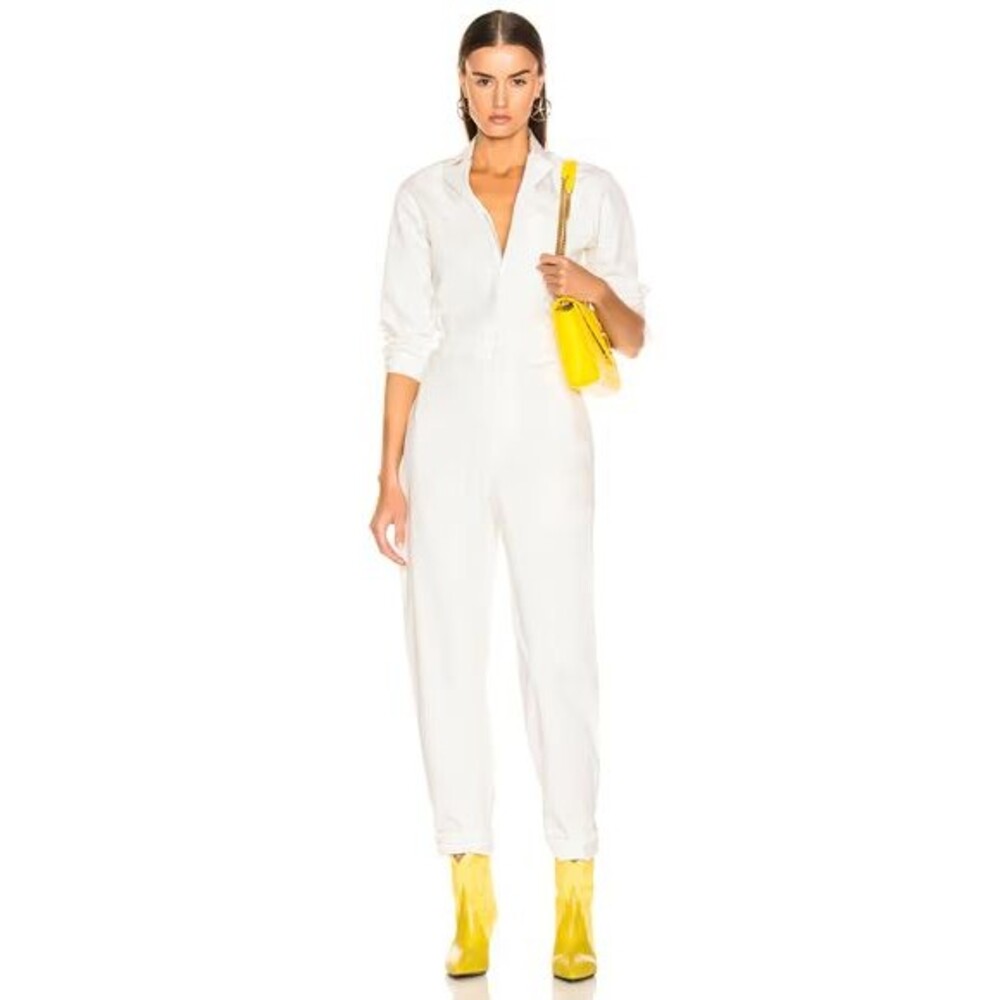 MIAOU Jumpsuit Womens XS White Canvas Jumpsuit Zip Up Straight Leg ROMY $350